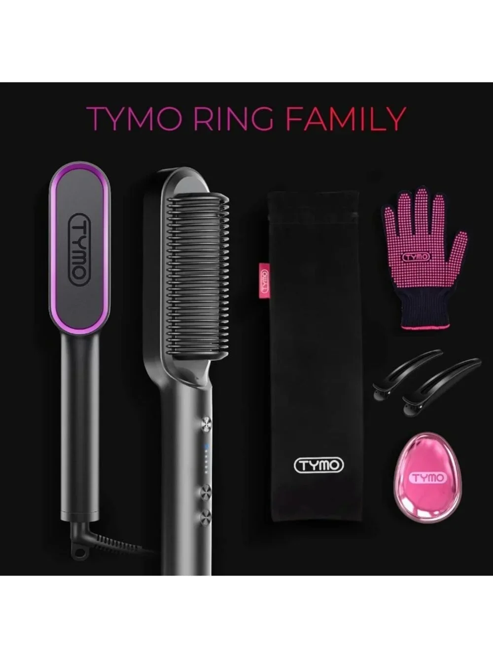 Hair Straightener Brush Comb - Fast Heating, 5 Temp Settings, Dual Voltage
